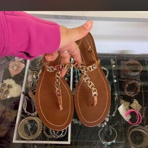 Tory Burch Tan Sandals with Gold Chain